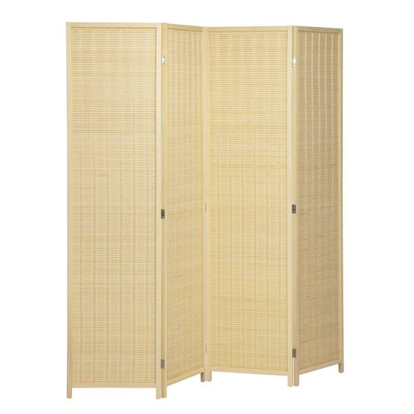 4-Panel Bamboo Natural Room Divider, 6 ft. Tall Folding Privacy