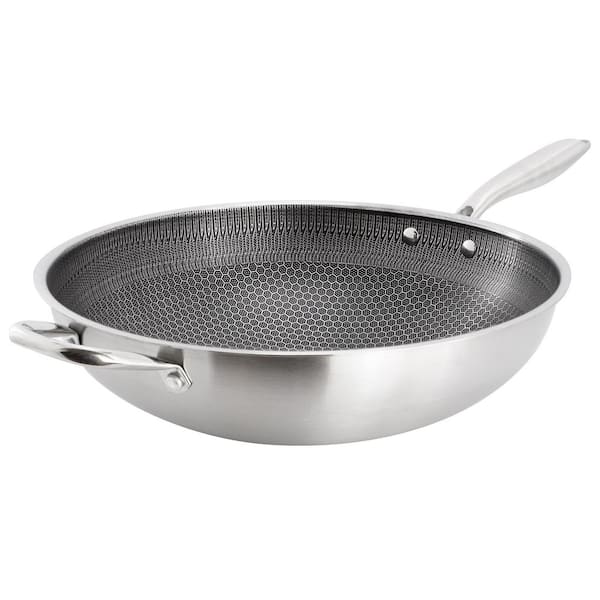 14 in. Embossed Interior Stainless Steel Wok Skillet