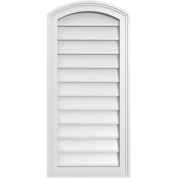 Ekena Millwork 16 in. x 34 in. Arch Top Surface Mount PVC Gable Vent: Functional with Brickmould Frame