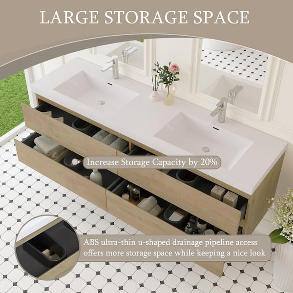 Abruzzo 70.87 in. W x 19.69 in. D x 22.44 in. H Wall Hung Bath