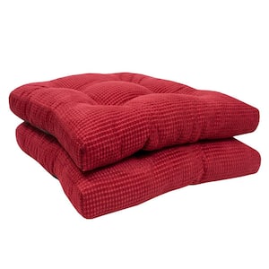 Fluffy Tufted Memory Foam Square 16 in. x 16 in. Non-Slip Indoor/Outdoor Chair Cushion with Ties, Red (2-Pack)