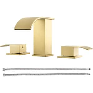 Brushed Gold Waterfall Bathroom Faucet - Widespread Bathroom Faucets for Sink 3-Hole Bath Accessory Set