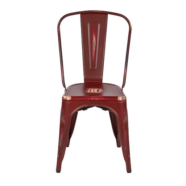 Office Star Products Bristow Antique Red Armless Metal Chair (Set of 4)