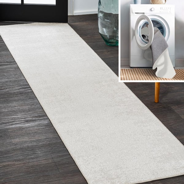 JONATHAN Y Cream 2 ft. x 8 ft. Twyla Classic Solid Low-Pile Machine-Washable Runner Rug
