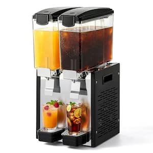 Commercial Beverage Dispenser 2-Tanks 10L Per Tank, Silver Stainless Steel Juice Dispenser, 45-54℉ Cooling Temperature