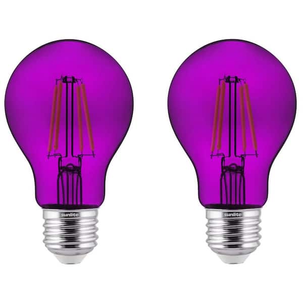 Sunlite 60-Watt Equivalent A19 Dimmable Filament E26 Medium Base LED Light Bulb in Purple (2-Pack)