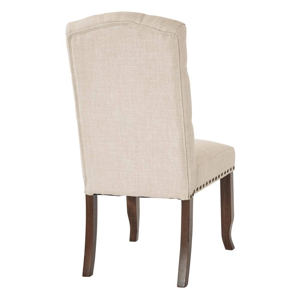 Linen Cream Tufted High Back Side Chair with Wood Legs