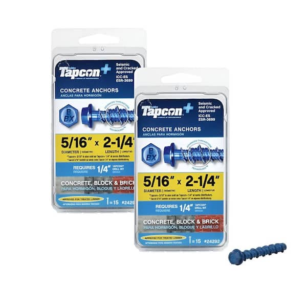 5/16 in. x 2-1/4 in. Steel Hex-Washer-Head Indoor/Outdoor Large Diameter Concrete Anchors Combo Kit Includes 2 (15-Pack)