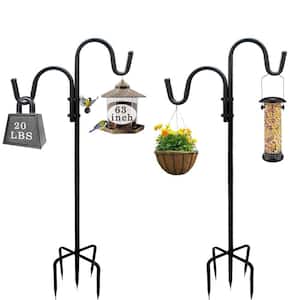 Adjustable Double Shepherds Hook, 63 Inch Tall Heavy Duty Hanging Stakes Two Sided Garden Pole