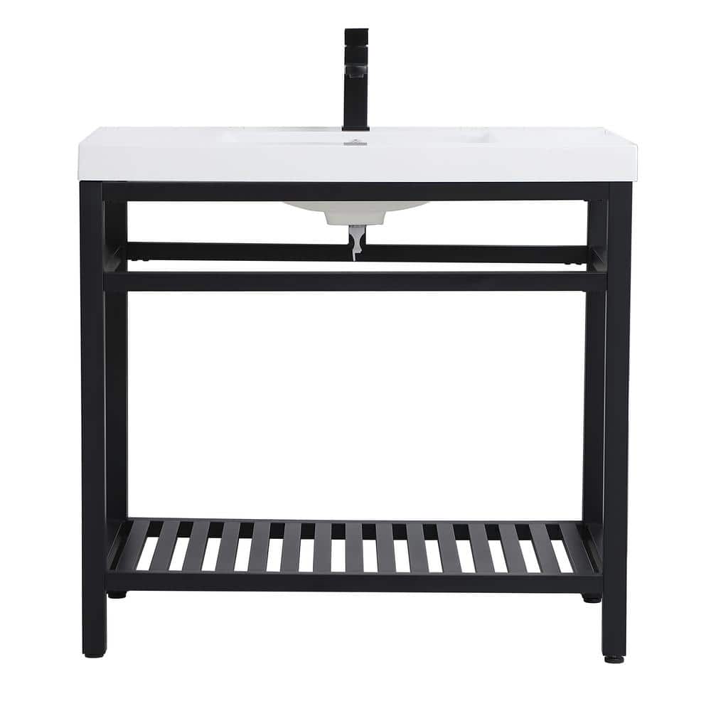 Simply Living 36 in. Single Bathroom Metal Vanity in Black with Resin Vanit