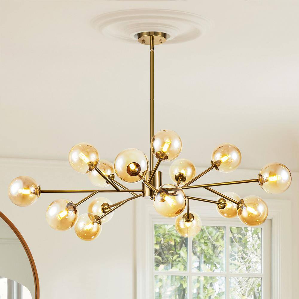 RRTYO Higginsville 15-Light Farmhouse Brass Sputnik Sphere Linear