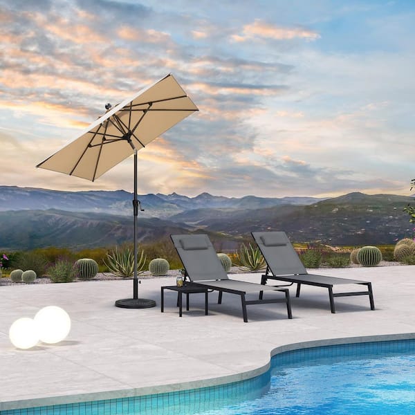 6 ft. Square Aluminum Auto-Tilt Outdoor Market Patio Umbrella in Beige