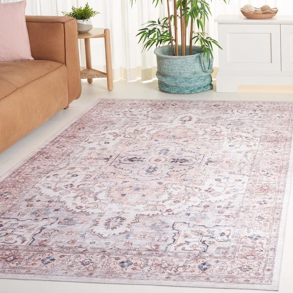 Arizona Peach/Beige 9 ft. x 12 ft. Distressed Border Ornate Machine Washable Area Rug