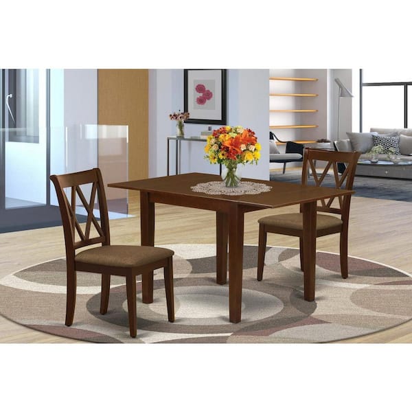 East West Furniture 3-Piece Mahogany Finish Solid Wood Top Dining Table Set