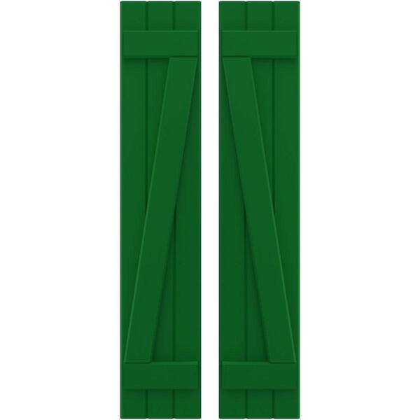 Ekena Millwork 10-1/2 in. W x 51 in. H Americraft 3-Board Exterior Real Wood Joined Board and Batten Shutters in Viridian Green w/Z-Bar