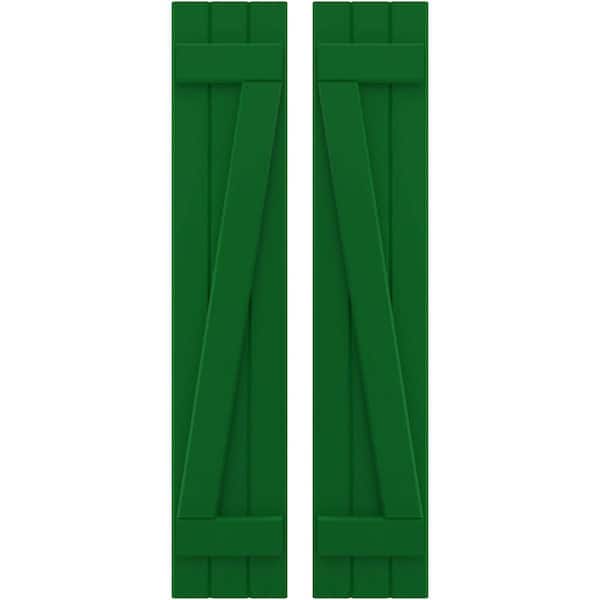 Ekena Millwork 10-1/2 in. W x 79 in. H Americraft 3-Board Exterior Real Wood Joined Board and Batten Shutters in Viridian Green w/Z-Bar