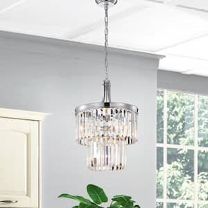 Clarus 4-Light Glam Chrome Round 2 Tiered Chandelier with Colonial Hanging Crystals