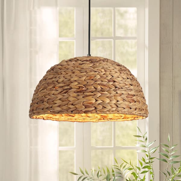 GoYeel 1-Light Natural Color Bohemian Hand-Woven Rattan Hanging Pendant Light
