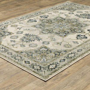 Brixworth Ivory/Blue 7 ft. x 9 ft. Oriental Medallion Polypropylene Indoor Area Rug