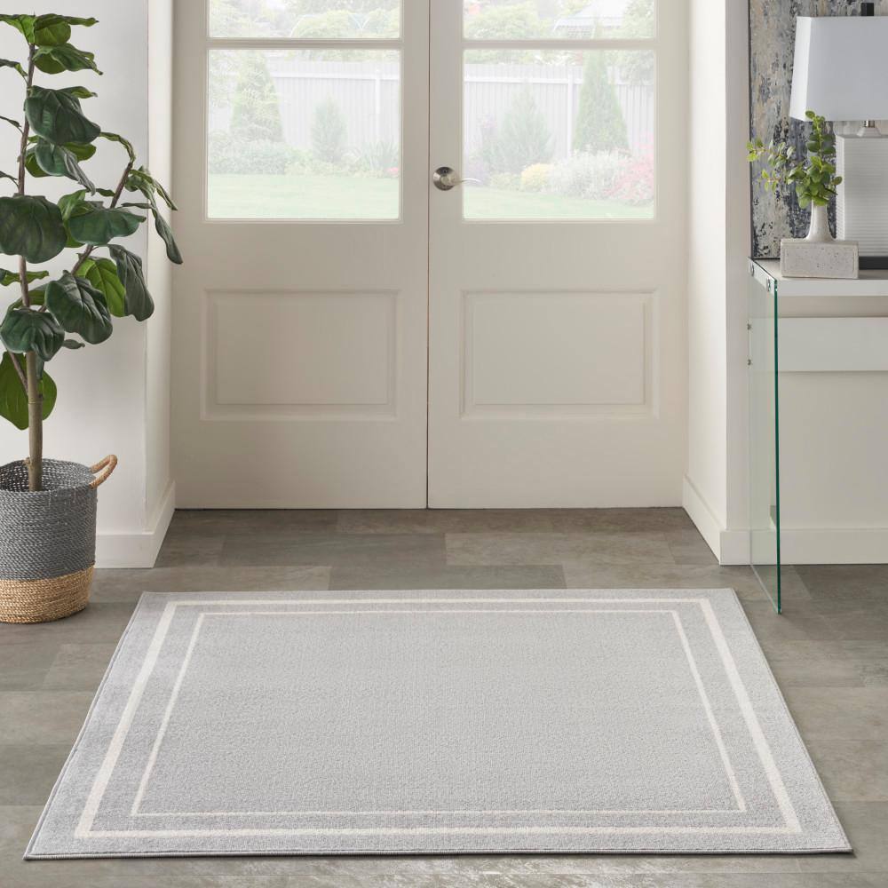 Grey and Ivory Square Reversible Indoor Outdoor Rug