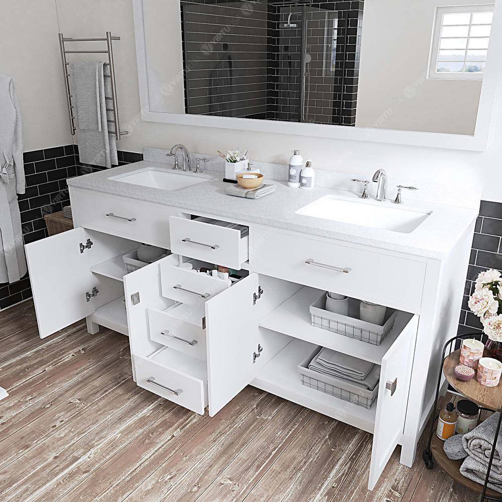 Caroline 72" White Double Vanity with Quartz Top and Square Sinks
