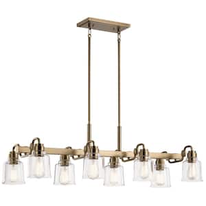 Aivian 42 in. 8-Light Weathered Brass Vintage Industrial Shaded Linear Chandelier for Dining Room