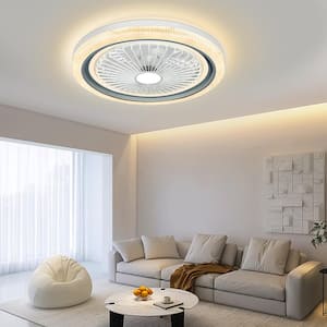 Modern Cage 19 in. Smart Indoor White Dimmable Crystal Flush Mount Ceiling Fan with Integrated Light and Remote