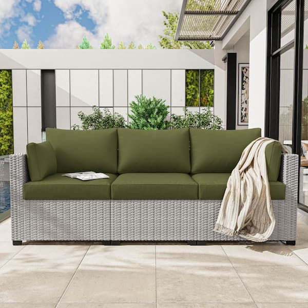 25.6 in. x 23.6 in. x 4 in. (8-Piece) Deep Seating Outdoor Lounge Cushion with Lumber Pillow Cushion Light Green