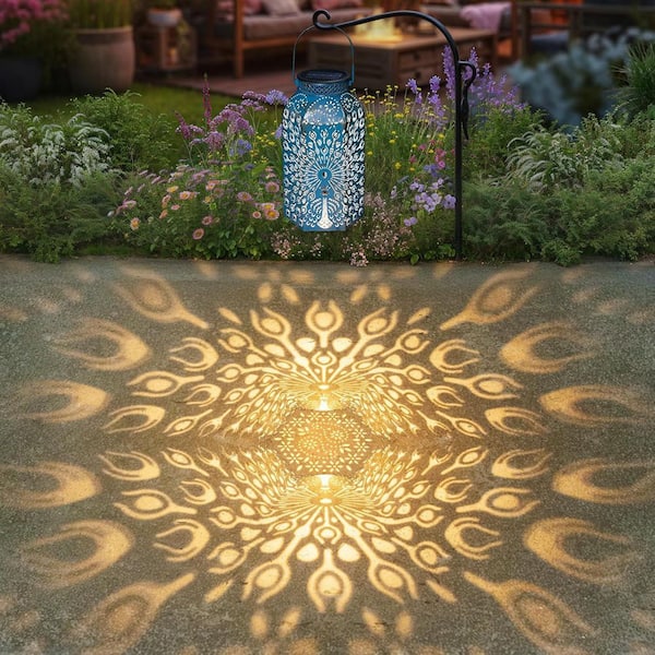 OGETFUUR 2-Pack Outdoor Blue Gold Solar Lanterns, Waterproof