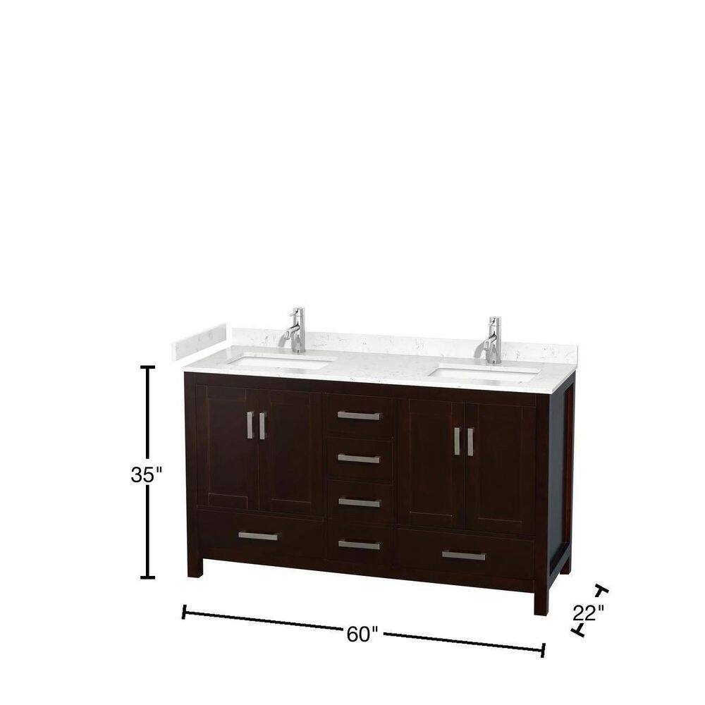 Sheffield 60" Espresso Double Bathroom Vanity with Marble Top