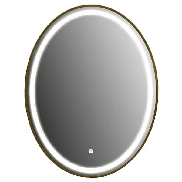 Deauville 24 in. W x 31.5 in. H Large Oval Frameless LED Wall Mounted Bathroom Vanity Mirror in Grey