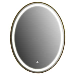 Deauville 24 in. W x 31.5 in. H Large Oval Frameless LED Wall Mounted Bathroom Vanity Mirror in Grey