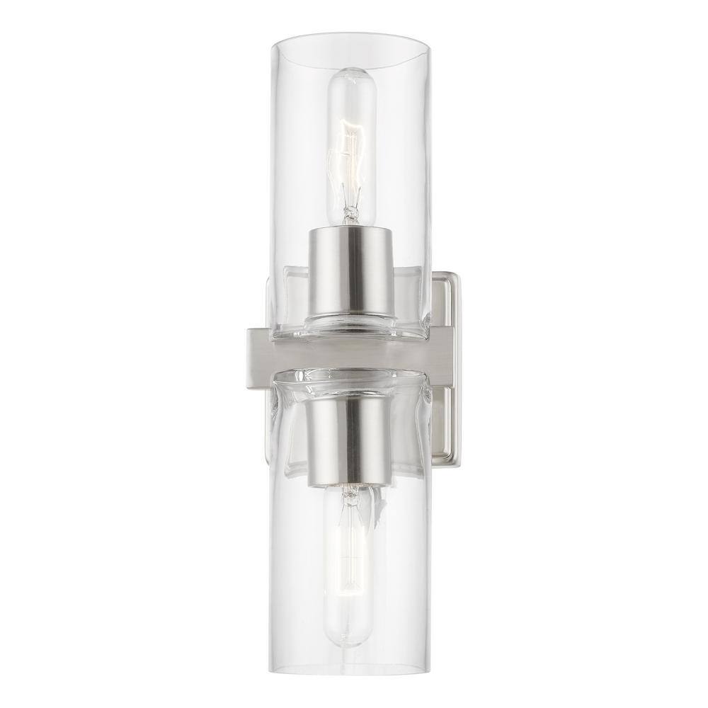 Clarion Brushed Nickel 2-Light Vanity with Clear Glass Shades