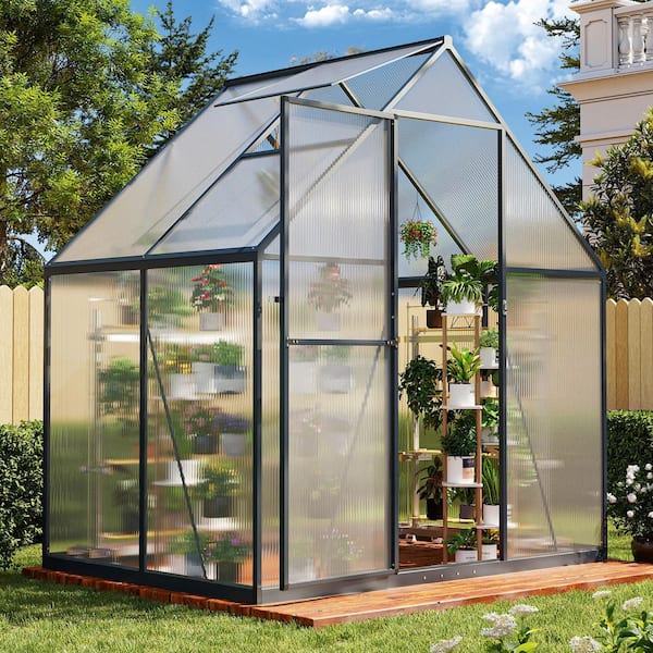6 ft. W x 4 ft. D x 6.5 ft. H Greenhouse for Outdoors, Polycarbonate Greenhouse with Quick Setup Structure and Roof Vent