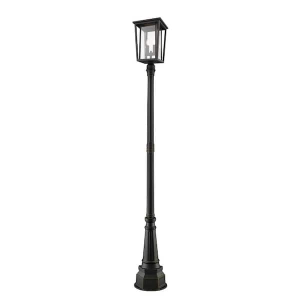 Unbranded Seoul 101.5 in. 2-Light Oil Bronze Aluminum Hardwired Outdoor Weather Resistant Post Light Set with No Bulb included