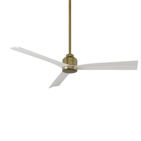WAC Lighting Clean 52 in. Indoor and Outdoor Satin Brass Matte White Smart Compatible Ceiling Fan with Remote Control