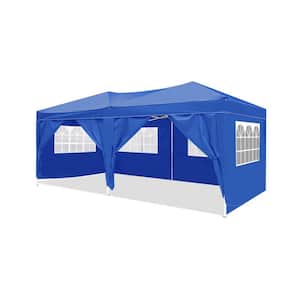 10 ft. x 20 ft. Blue Wedding Party Canopy Outdoor Portable Gazebo with 6-Removable Sidewalls, Carry Bag and 4-Weight Bag