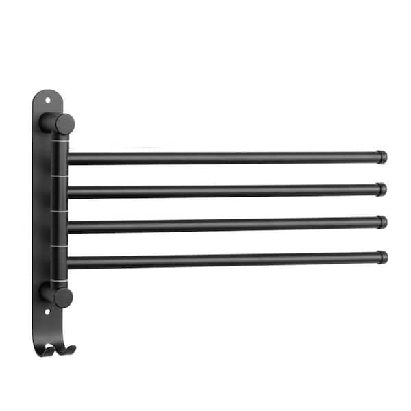 13.8 in. 4-Arm Stainless Steel Swivel Towel Rack with Wall Mounted for Bathroom and Kitchen, Matte Black (1-Pack)