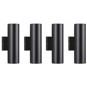 Aluminum 12- Watt Equivalent Integrated LED Black Cylinder Wall Sconce Indoor/Outdoor Wall Pack Light, 2700K (4-Pack)
