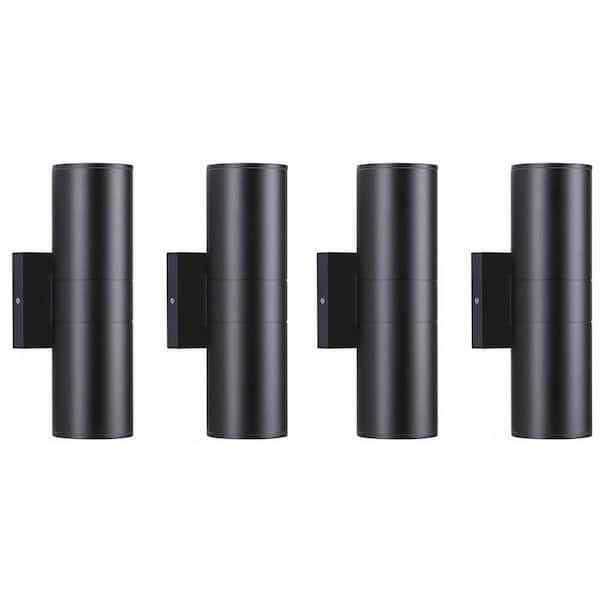 HKMGT Aluminum 12- Watt Equivalent Integrated LED Black Cylinder Wall Sconce Indoor/Outdoor Wall Pack Light, 2700K (4-Pack)