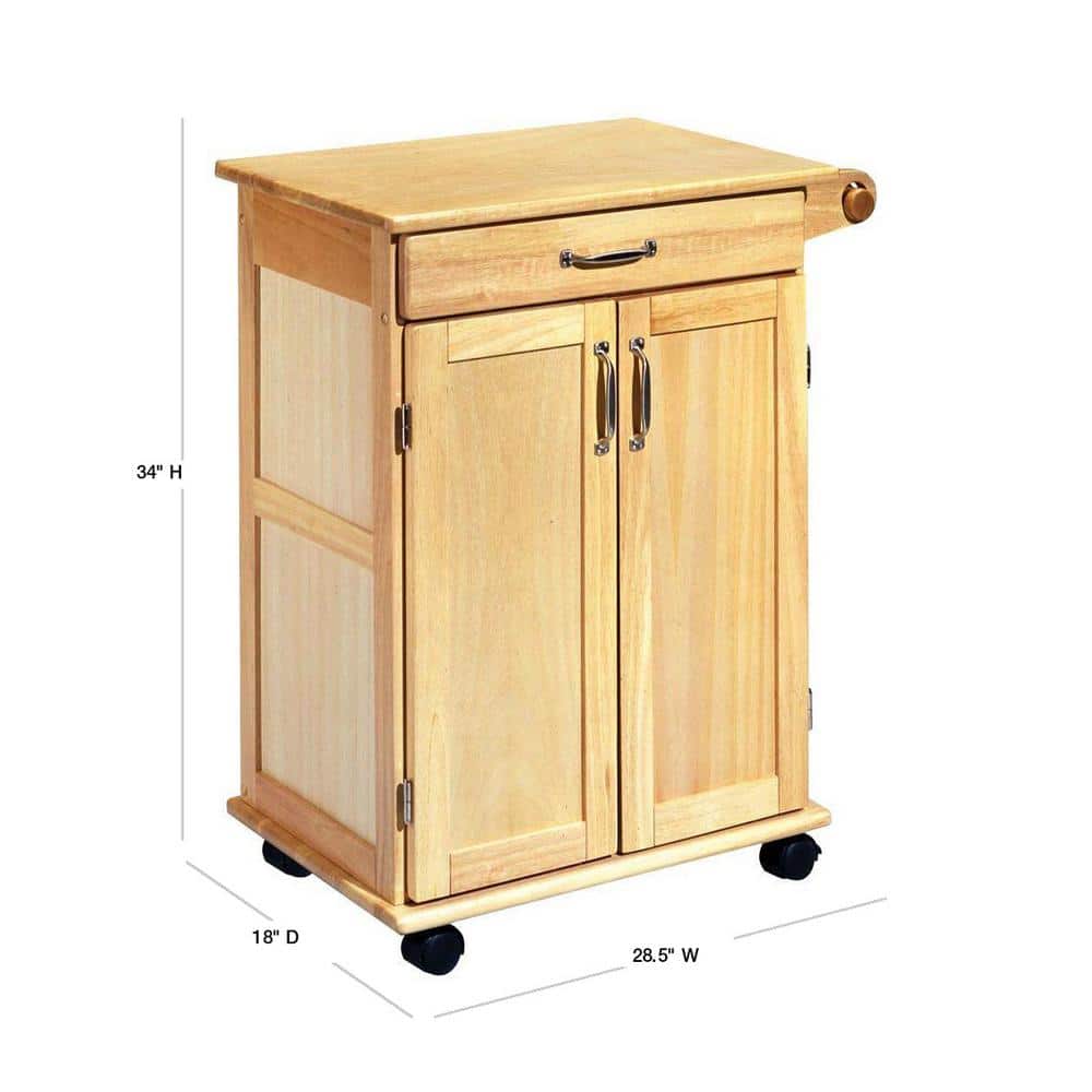 Natural Wood Rolling Kitchen Cart with Storage and Towel Bar