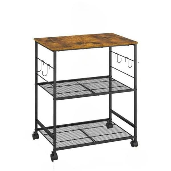 3 Tier Metal Microwave Cart Stand with Storage, Kitchen Utility Cart on Lockable Wheels for Living Room Office in Brown