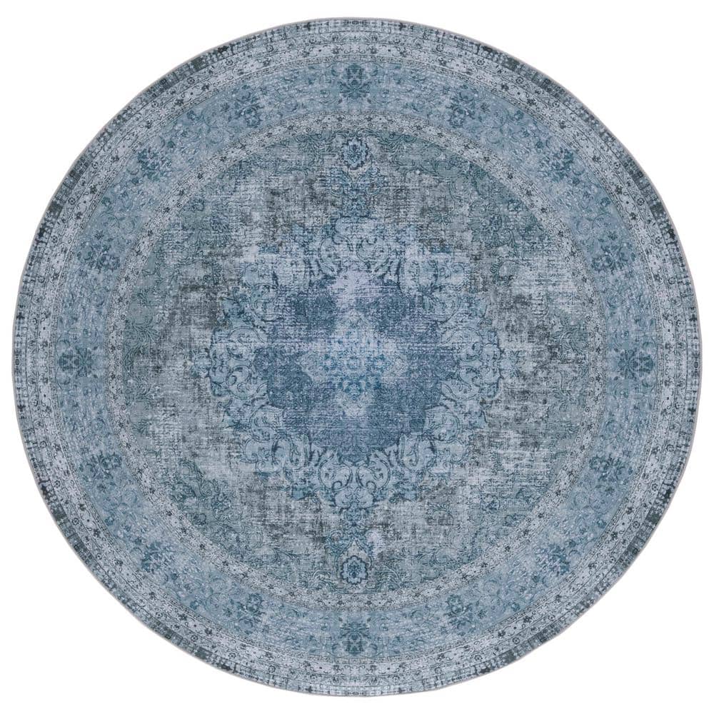 SAFAVIEH Tucson Blue/Gray 6 ft. x 6 ft. Machine Washable Border Floral