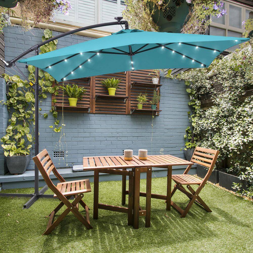 8.2 ft. Solar LED Steel Pole and Ribs Square Outdoor Cantilever Offset Hanging Patio Umbrellas in Lake Blue price history on PriceWatchPro
