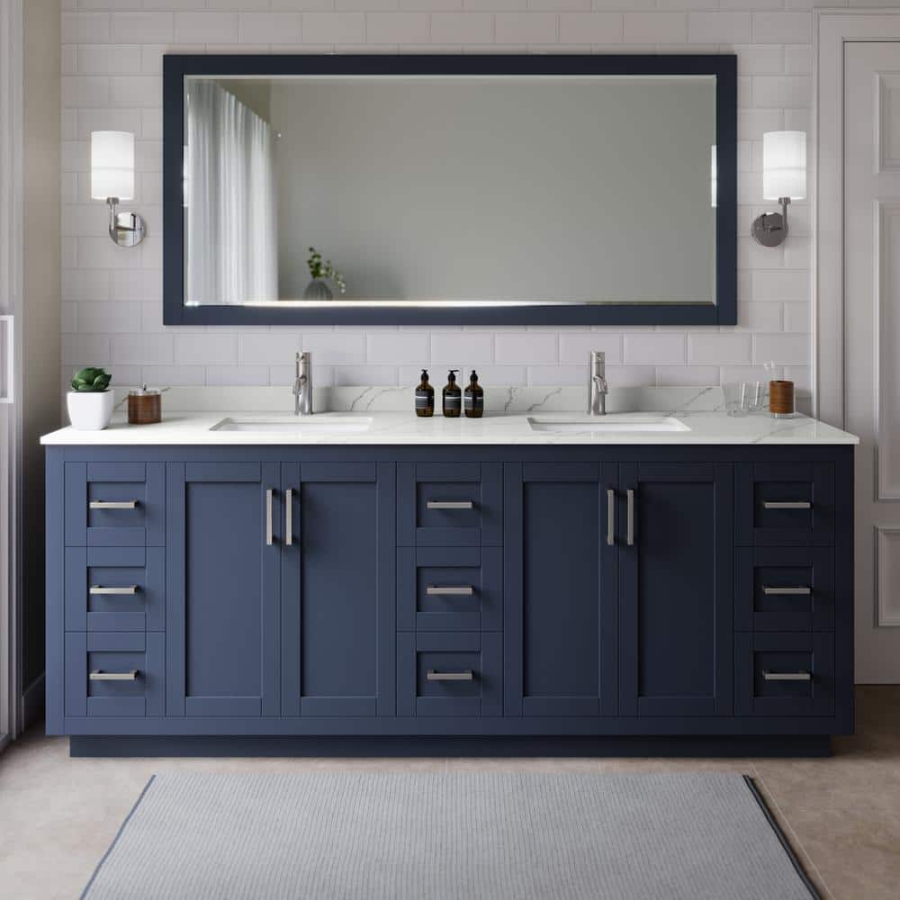 Miranda 84 in. W x 22 in. D x 33.75 in. H Double Bath Vanity in Dark Blue with Giotto Quartz Top and 70 in. Mirror price history on PriceWatchPro