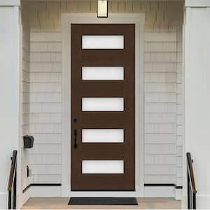 Regency 36 in. x 80 in. 5L Modern Clear Glass LHOS Hickory Stained Fiberglass Prehung Front Door