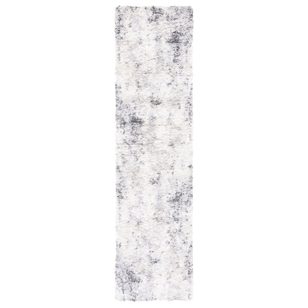 Berber Shag 2 ft. x 9 ft. Ivory/Gray Monochrome Abstract Runner Rug