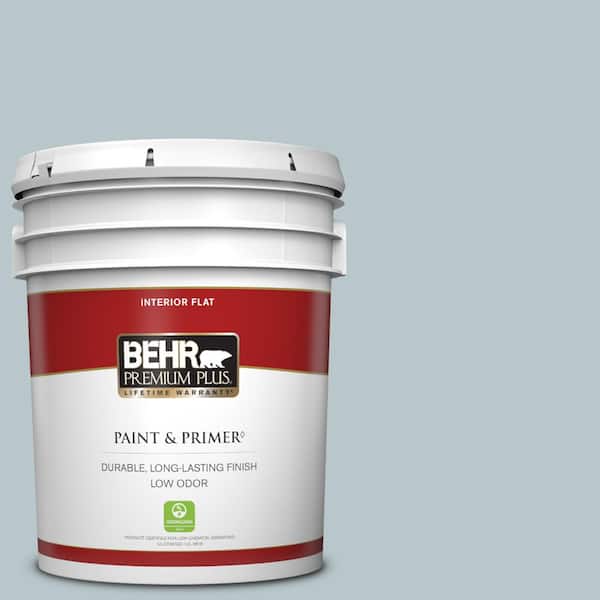 BEHR PREMIUM PLUS 5 gal. #ICC-46 Soft Denim Flat Low Odor Interior Paint & Primer