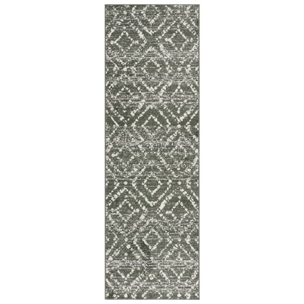 Adirondack 3 ft. x 14 ft. Dark Green/Ivory Diamond Runner Rug