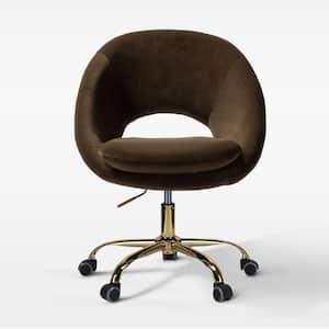 Savas Brown Upholstered 18 in.-21 in. H Adjustable Height Swivel Task Chair with Gold Metal Base and Open Back Design